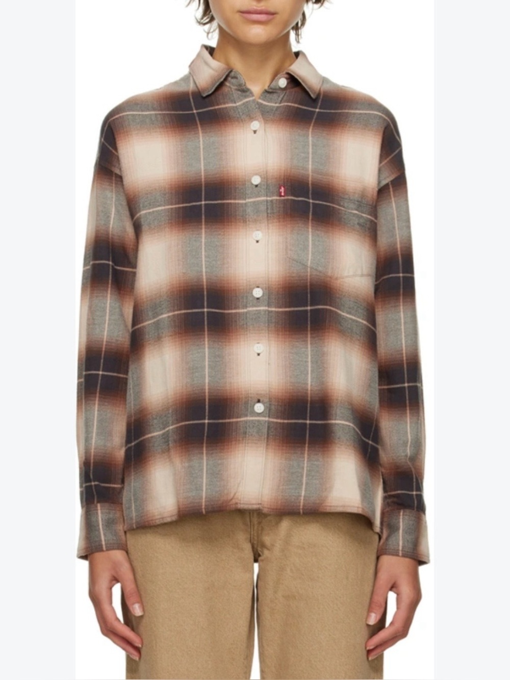 Levi's Women's Henri Plaid Button-Down Flannel Shirt in Brown, Beige and Black, - Picture 15 of 16